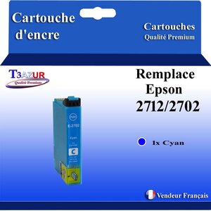 T3AZUR - Cartouche Compatible avec Epson WorkForce WF-7710DWF WF-7715DWF WF-7720DTWF remplace Epson T27XL Cyan
