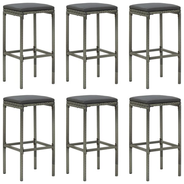 vidaXL Tabourets de bar avec coussins lot de 6 gris résine tressée
