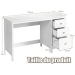 Bureau informatique table d'ordinateur 120 x 50 x75 cm spacieux avec 3 tiroirs style moderne coloris blanc 20_0004849