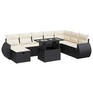 vidaXL Salon de jardin 9 Pièces avec coussins noir résine tressée