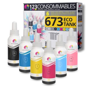 Pack compatible avec EPSON 673 ECOTANK  6 bouteilles d'encre