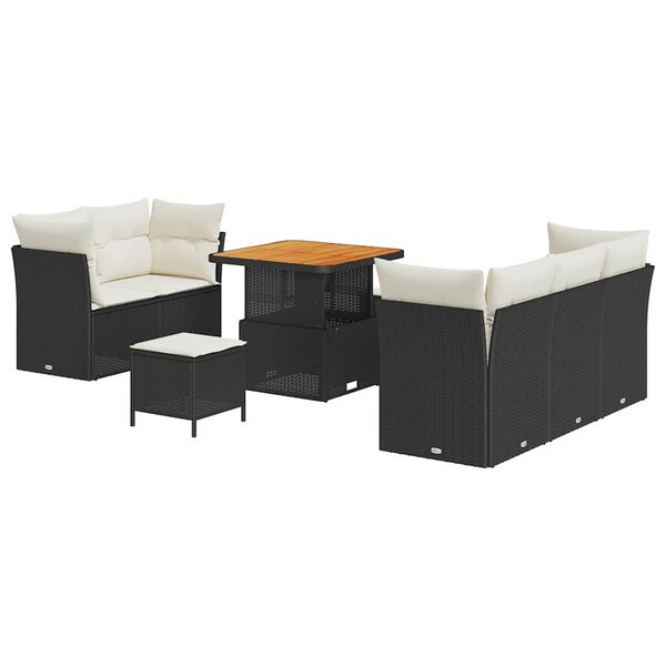 vidaXL Ensemble de canapé de jardin 8 Pièces Noir polyrotin