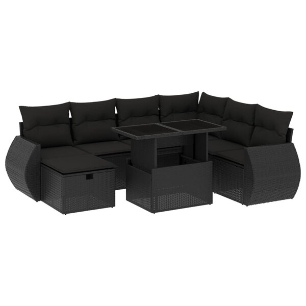 vidaXL Salon de jardin 8 Pièces avec coussins noir résine tressée