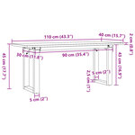 vidaXL Table basse cadre en O 110x40x45 cm bois de pin massif et acier