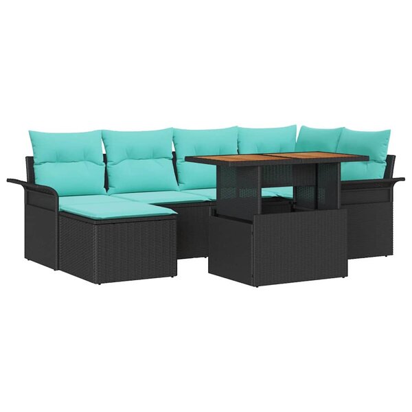 vidaXL Ensemble de canapé de jardin 7 Pièces Noir Poly rotin