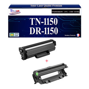 T3AZUR - Toner + Tambour compatible avec Brother DCP-L1640W  DCP-L1642W  DCP-L1642WXL  DCP-L1660W remplace Brother TN1150  DR1150 Noir
