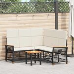 vidaXL Ensemble de canapés inclinables de jardin Noir et blanc crème