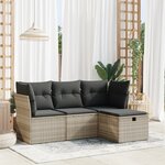 vidaXL Salon de jardin 4 Pièces avec coussins gris clair résine tressée