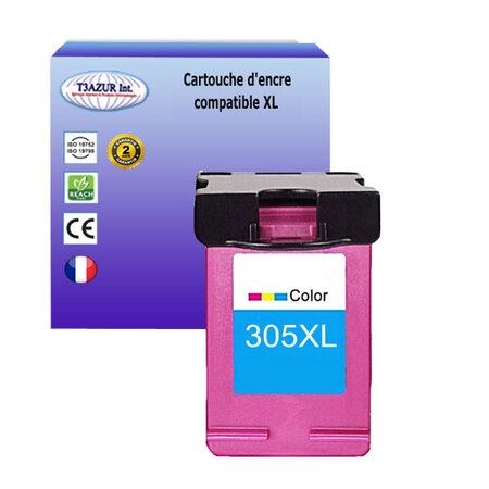 T3azur - cartouche compatible remplace hp 305 305xl (3ym63ae/3ym60ae) - couleur - 450 pages