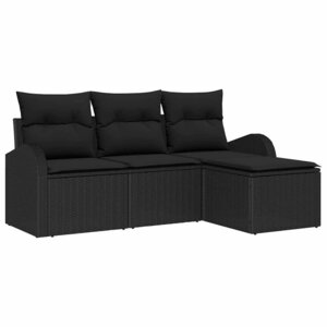 vidaXL Ensemble de canapé de jardin avec coussin 4 Pièces Noir Poly rotin