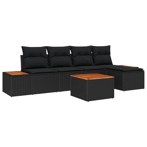 vidaXL Ensemble de canapé de jardin avec coussin 6 Pièces Noir Poly rotin