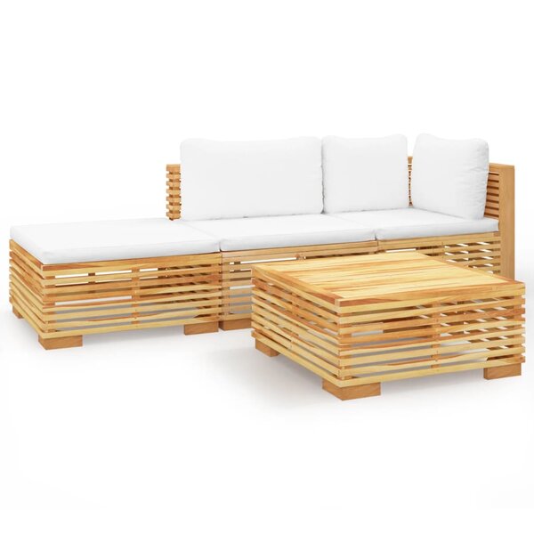 vidaXL Salon de jardin 4 Pièces avec coussins Bois de teck solide