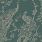 DUTCH WALLCOVERINGS Papier peint Paon Vert et argenté