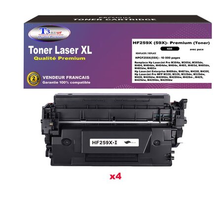 T3AZUR- Lot de 4 Toners compatibles avec HP LaserJet Pro M304a  M305d  M305dn remplace (59X) Noir