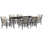 vidaXL Ensemble de Salle à Manger de Jardin 7 Pièces Avec Coussins Noir en Poly Rattan