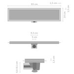 vidaXL Drain de douche avec couvercle 2 en 1 83x14 cm Acier inoxydable