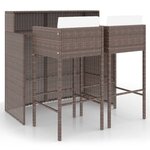 vidaXL Meubles de bar de jardin 3Pièces et coussins Résine tressée Marron