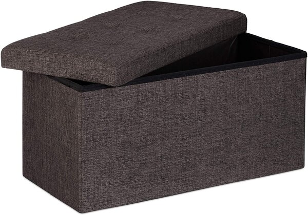 Tabouret banquette pouf de rangement pliant coffre repose-pieds 76 cm lin marron 13_0002337_5