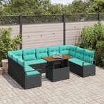 vidaXL Ensemble de canapé de jardin 10 Pièces Noir et Sarcelle