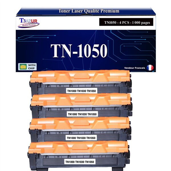 T3AZUR - 4x Toners compatibles avec Brother TN1050 pour Brother HL1110  HL1112  HL1210W  HL1212W - 1 000 pages