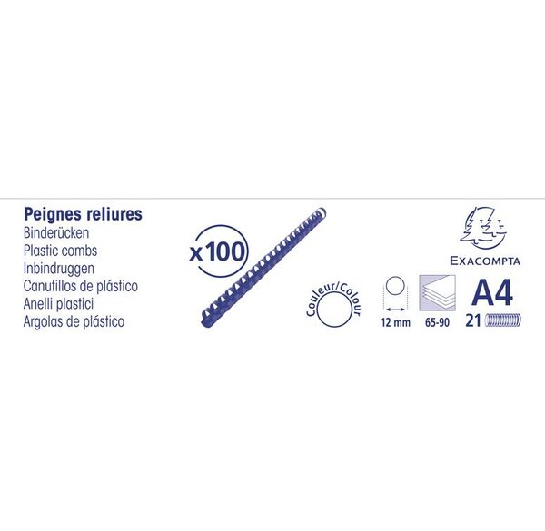 Une Boite de 100 Peignes Plastiques 12 mm 21X29 7 cm Noir EXACOMPTA