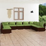 vidaXL Salon de jardin 9 Pièces avec coussins Résine tressée Marron