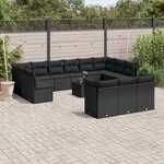 vidaXL Salon de jardin avec coussins 14 Pièces noir résine tressée