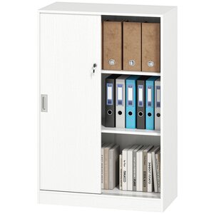 Armoire de bureau 2 portes coulissantes 80 x 40 x 120 cm verrouillable rangement moderne en panneaux de particules blanc 21_0002432