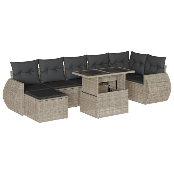 vidaXL Salon de jardin 8 Pièces avec coussins gris clair résine tressée