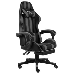 vidaXL Fauteuil de jeux vidéo avec repose-pied Noir et gris Similicuir