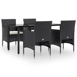 vidaXL Ensemble à manger de jardin avec coussins 5 Pièces Noir