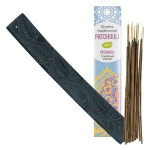 Porte-encens Kaya en pierre fleurs exotiques + Encens indien au Patchouli