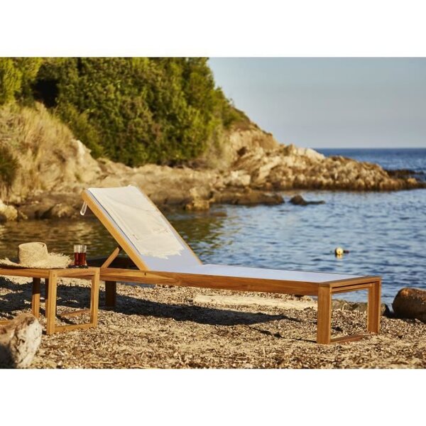 BOCARNEA Chaise longue LEVATA en acacia et textilene - Gris Perle