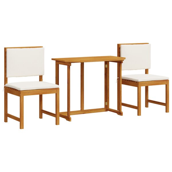 Ensemble de bistro de jardin 3 pièces vidaXL avec coussins en bois d'acacia massif