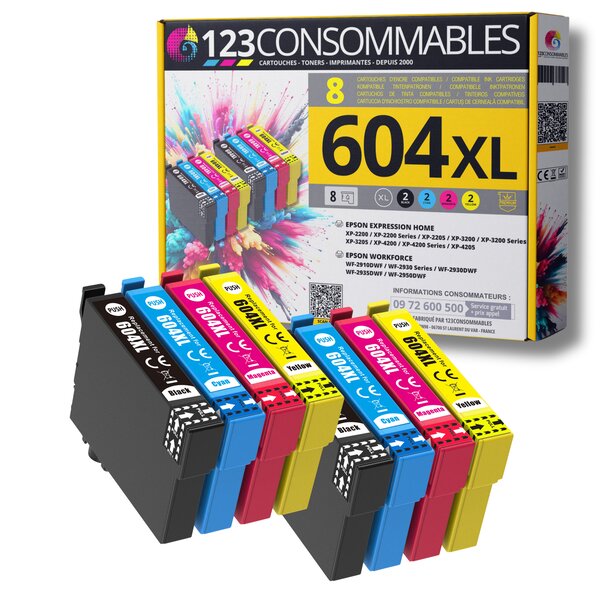 604XL - Pack 8 cartouches Epson 604XL compatibles XP-2200 XP-3200 XP-4200