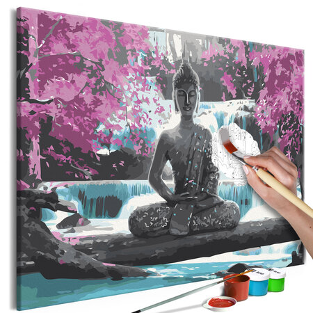 Tableau à peindre par soi-même - buddha and waterfall l x h en cm 60x40