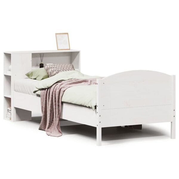 vidaXL Lit bibliothèque sans matelas blanc 90x200cm bois de pin massif