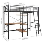 vidaXL Lit superposé avec table sans matelas gris métal 90x200 cm
