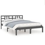 vidaXL Cadre de lit Gris Bois massif 135x190 cm Double