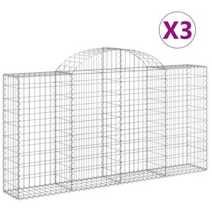 vidaXL Paniers à gabions arqués 3 Pièces 200x30x100/120 cm Fer galvanisé