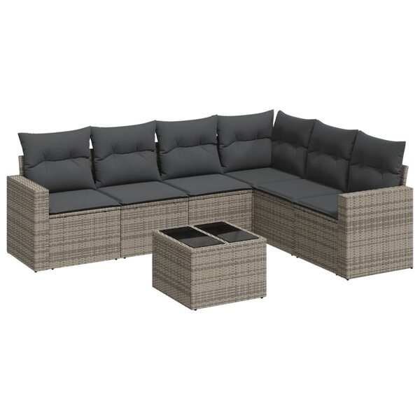 vidaXL Salon de jardin avec coussins 7 Pièces gris résine tressée