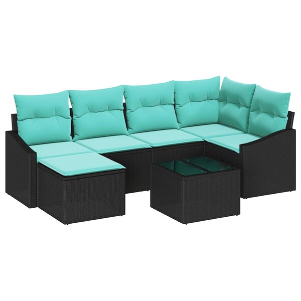 vidaXL Ensemble de Canapés avec coussin 7 Pièces Noir polyrotin