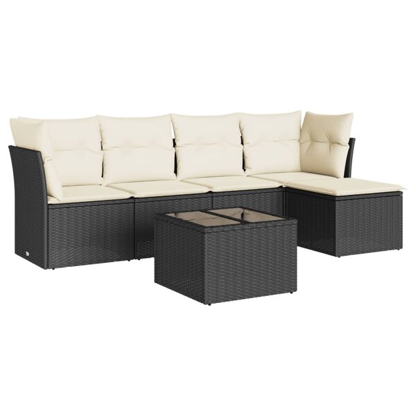 vidaXL Salon de jardin 6 Pièces avec coussins noir résine tressée