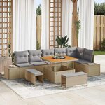 vidaXL Ensemble de canapé de jardin 9 Pièces Beige Poly rotin
