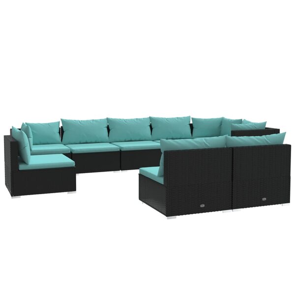 vidaXL Salon de jardin 9 Pièces avec coussins Résine tressée Noir