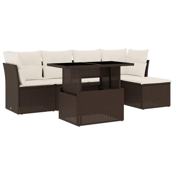 vidaXL Salon de jardin avec coussins 6 Pièces marron résine tressée