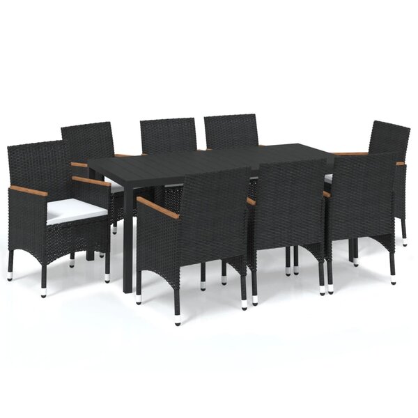 vidaXL Ensemble à manger de jardin coussins 9Pièces Résine tressée Noir