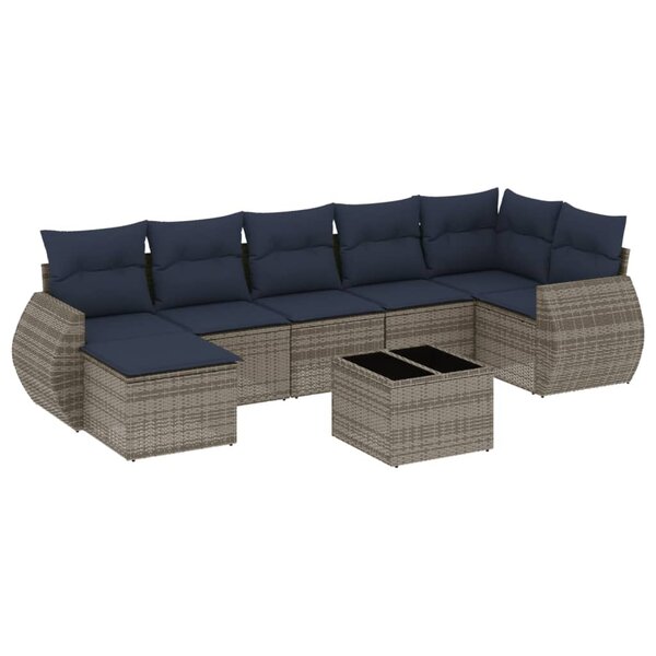 vidaXL Salon de jardin 8 Pièces avec coussins gris résine tressée