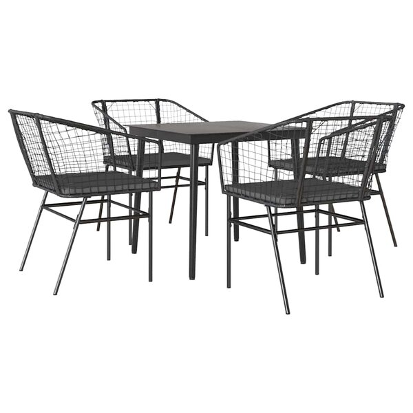 vidaXL Ensemble à manger de jardin et coussins 5 Pièces noir rotin verre