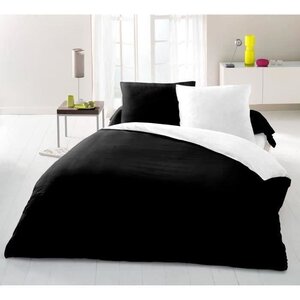 Parure housse de couette - 240 x 260 cm - 100  Coton - Bicolore Noir et blanc